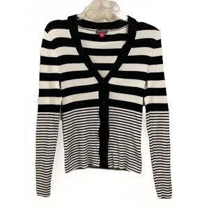 Vince Camuto Long Sleeve Button Down V Neck Striped‎ Sweater Women's Small